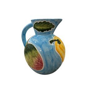 Vietri Italy Italian Ceramic Pottery Pitcher Hand Painted Vegetables 10""